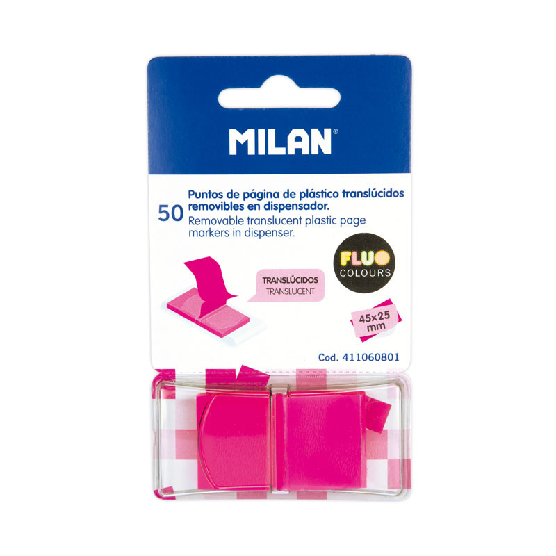 Zakładki Indeksujące 45x25 mm 50sz fluo różowe 411060801, żółte 411061001 Milan